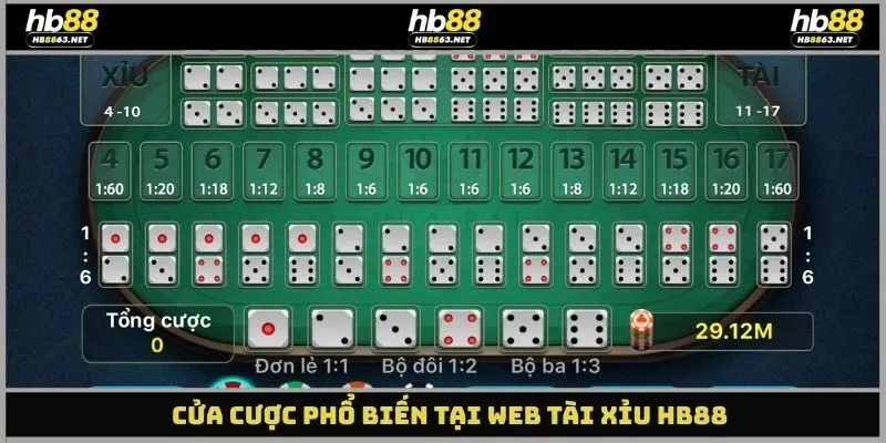 Cửa cược phổ biến tại Web tài xỉu HB88